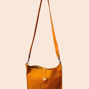 Hermes Orange Togo Leather Perforated 'H' Logo Signature Saddle-Inspired Tab Closure